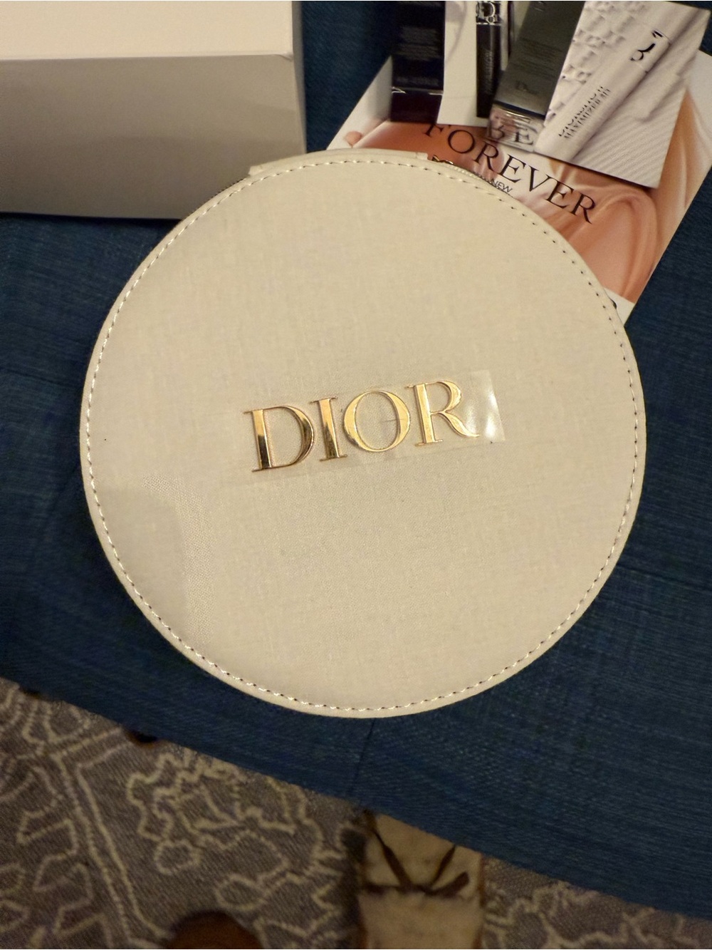 Dior round makeup vanity
Accent with Gold Lettering